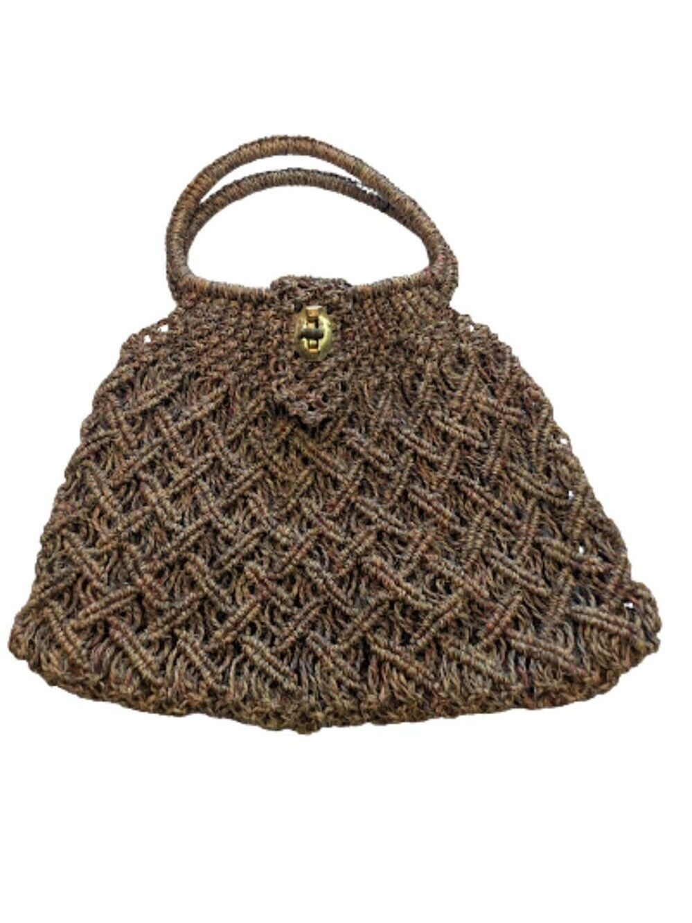 Vintage Woven Straw Tote Bag | Boho Cottagecore | Gold Turn Lock